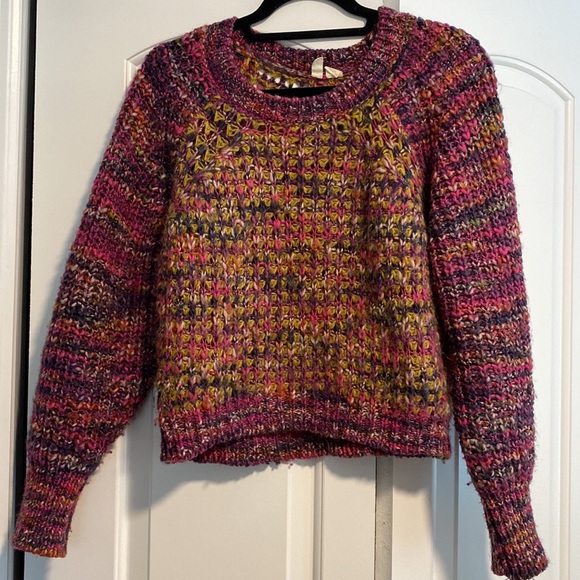 Moth crochet knit sweater size XS, magenta and fall color cozy sweater - Picture 4 of 6